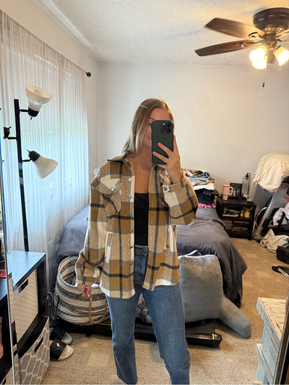Women's Mustard Plaid Utility Shacket
